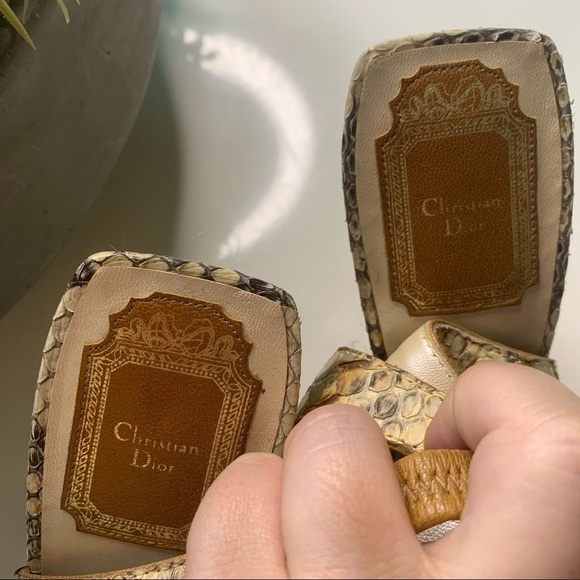 Vintage Christian Dior python square toe Jeweled gold sling back stiletto - Picture 10 of 16